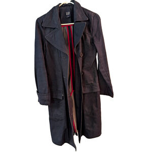 GAP Vintage Y2K Dark Wash Blue Denim Jean Trench Coat Size XS Women’s